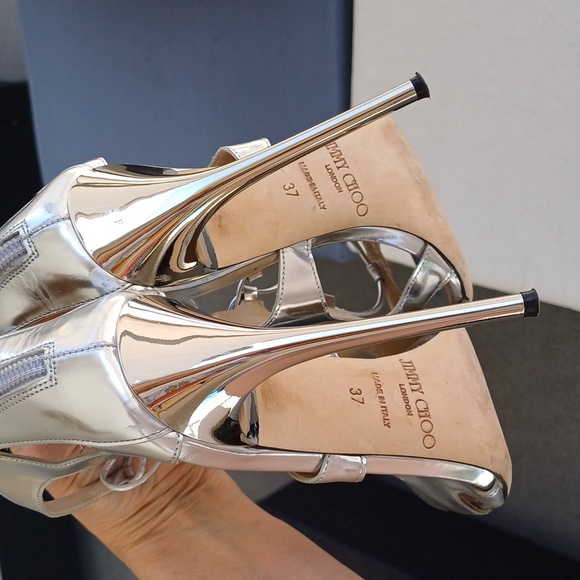 JIMMY CHOO difussed silver mirror cage heels shoes 37 7 Easter - Picture 16 of 17